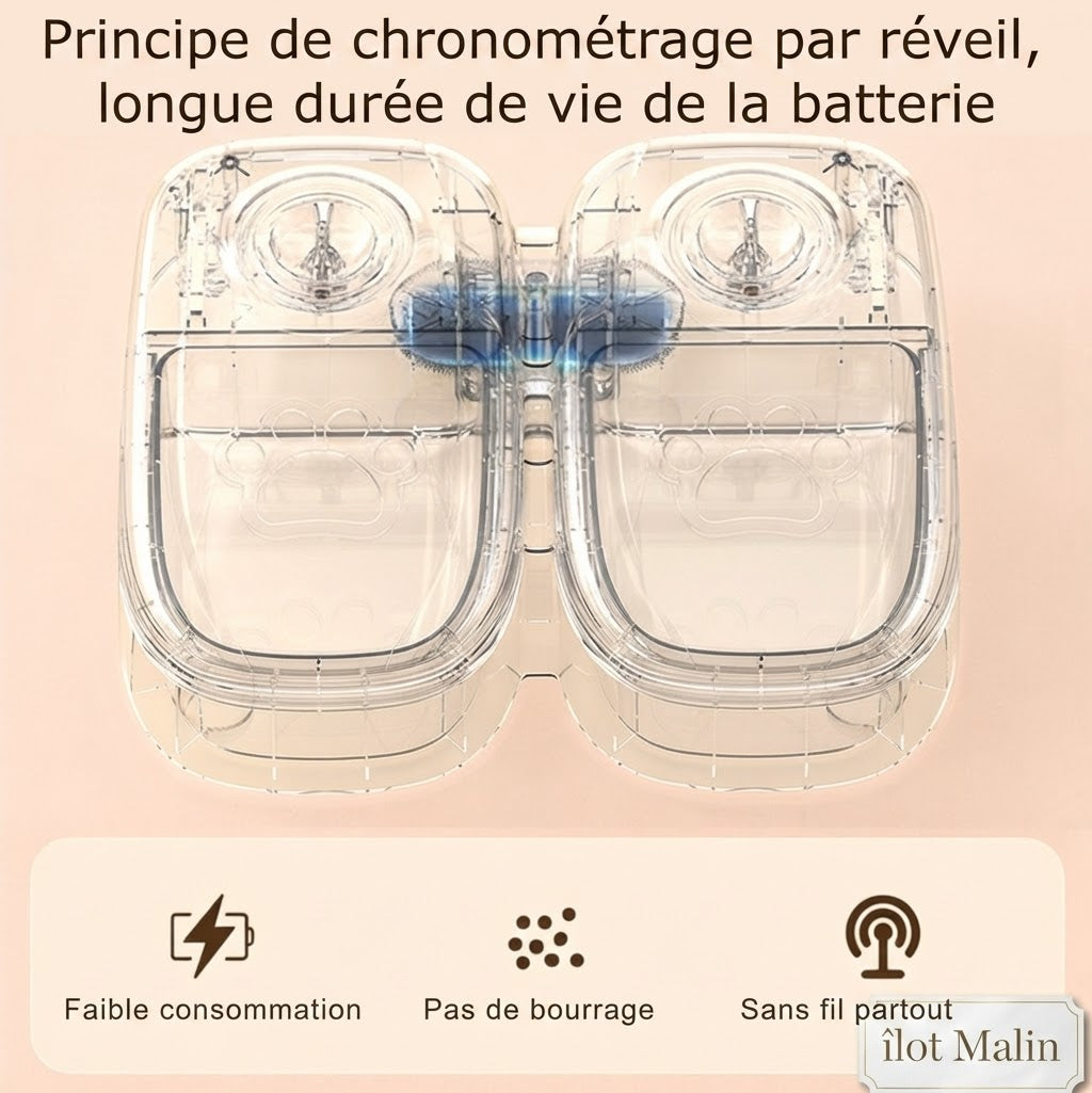 Distributeur automatique de croquettes 2-en-1 pour animal